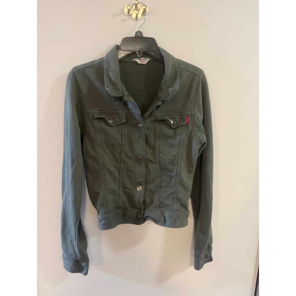 Hard Tail Forever Olive Green Knit Trucker Jacket Womens XL Cotton Blend Soft